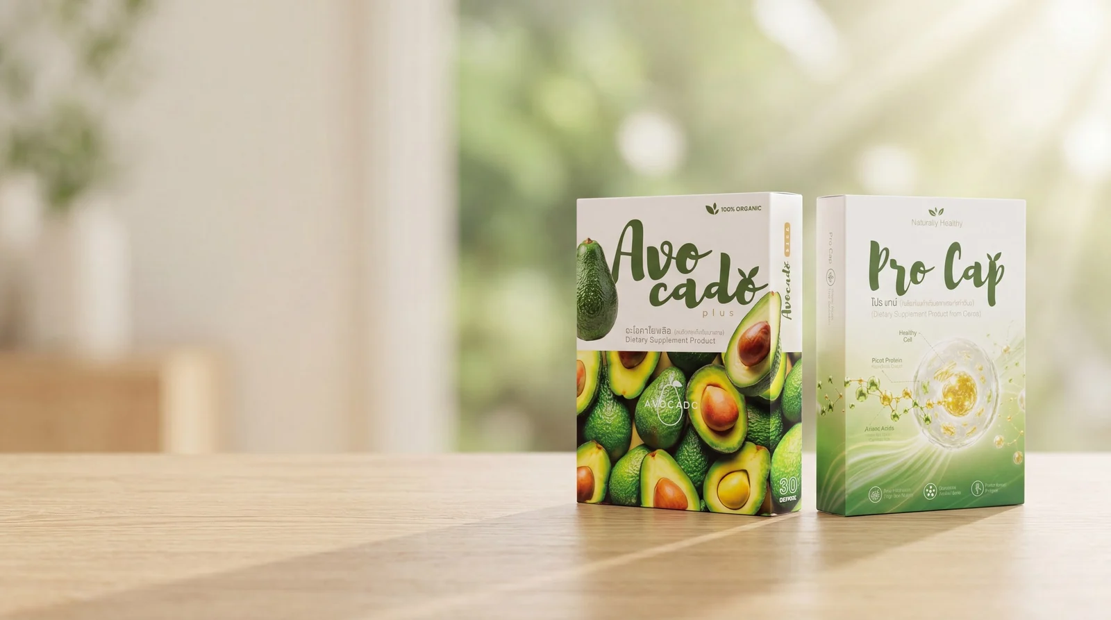กล่อง Avocado Plus และ Pro Cap สินค้า GENISÉ ทั้งสองรายการ